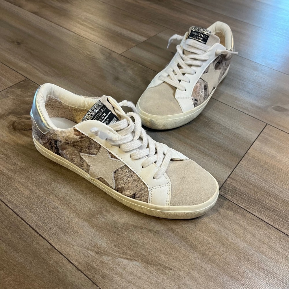 Vintage Havana Wild Snake‎ Star Sneakers White Beige Animal Print Shoes Women 10